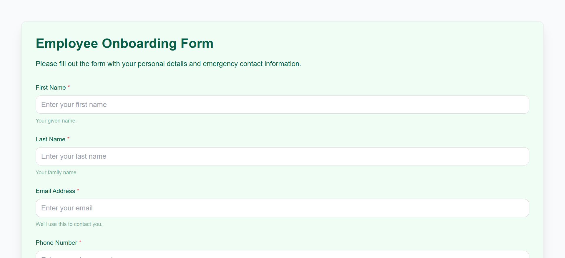 Employee Onboarding Example Form